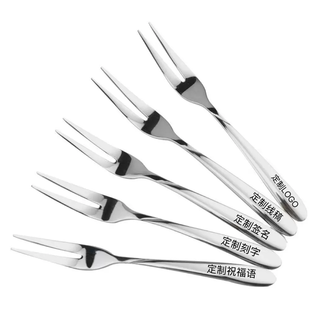 304不锈钢水果叉甜品叉亮光网红水果签欧式蛋糕月饼叉可激光LOGO