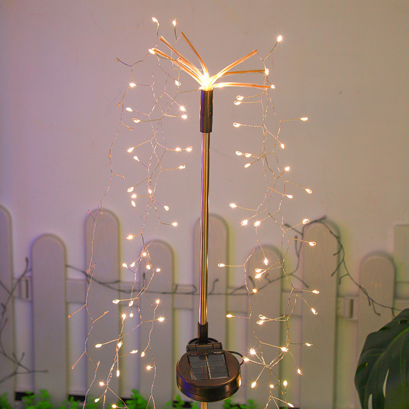 新款太阳能鞭炮灯led铜线烟花灯串庭院草坪装饰灯圣诞节日氛围灯