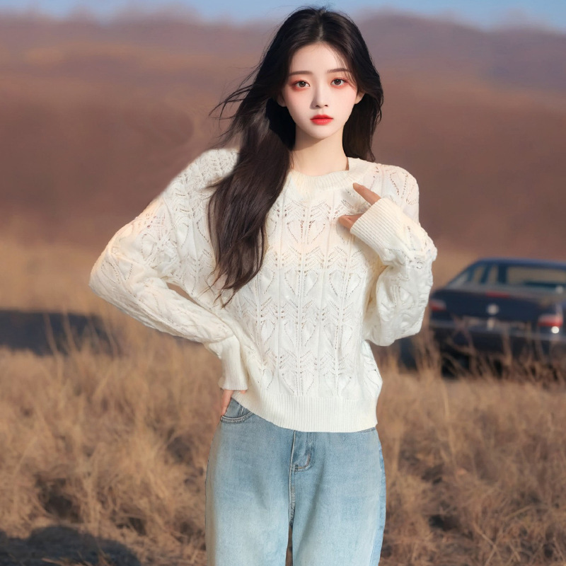 AI Figure in stock 2024 Autumn Dress New Korean Style Design Chic Lazy Loose Crewneck Knitted Sweater for Women AI Figure in stock 2024 Autumn Dress New Korean Style Design Chic Lazy Loose Crewneck Knitted Sweater for Women