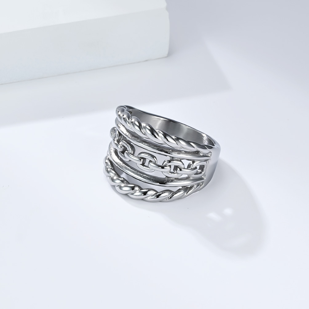 Titanium Steel Braided Chain Ring Unisex European American Style_voghion.com