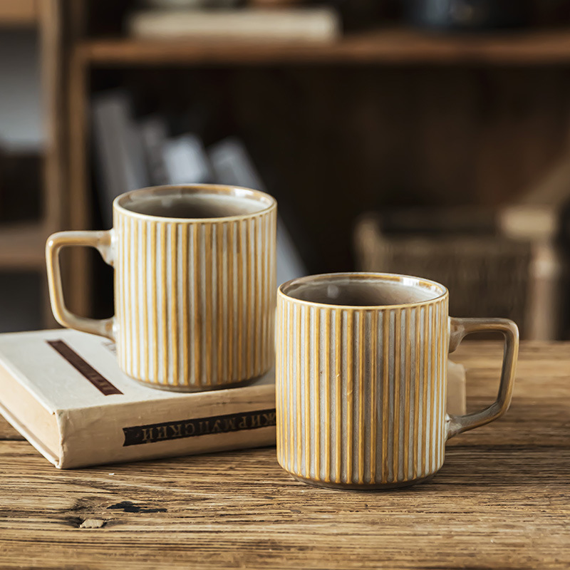 Relief vertical pattern cup Japanese ceramic mug wholesale creative…