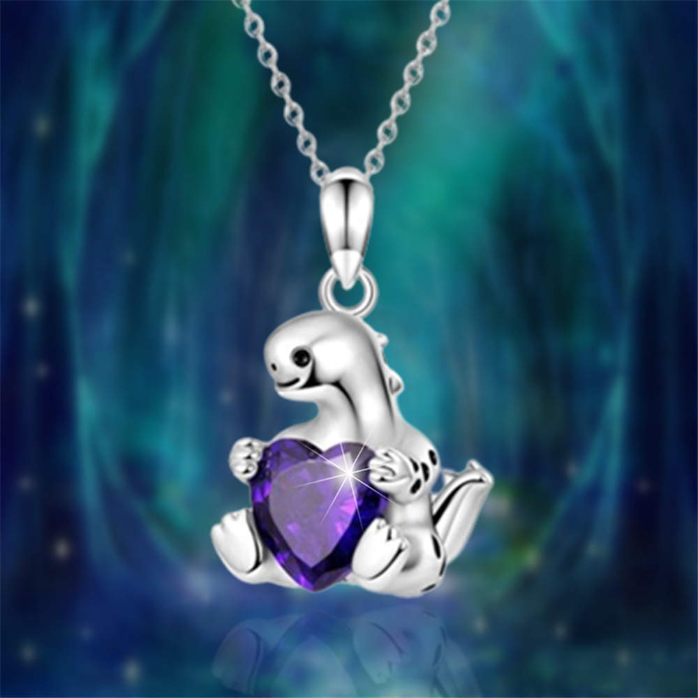 Collana con ciondolo a forma di drago dal collo lungo e cristallo viola, squisita gioielleria da donna, accessori regalo_voghion.com
