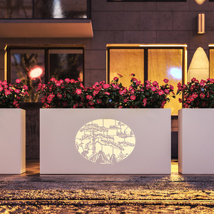 Outdoor Wrought Iron Flower Box Solar-Powered Combination Courtyard Street Flower Bed Fence Partition Rectangular Flower Trough Courtyard Decoration