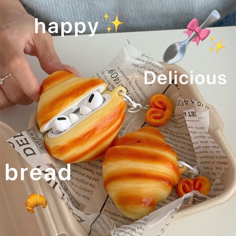 Simulated Croissant-Shaped Protective Case Suitable for AirPods Pro 3Rd Generation, 4Th Generation Pro 2, Apple Bluetooth Earphone Case, Personalized Simulated Croissant-Shaped Protective Case Suitable for AirPods Pro 3Rd Generation, 4Th Generation Pro 2, Apple Bluetooth Earphone Case, Personalized