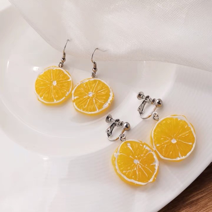 Summer INS Style ~ Fresh Lemon Slice Earrings Elegant Internet Celebrity Fashion Ear Clips Without Piercing Jewelry_voghion.com