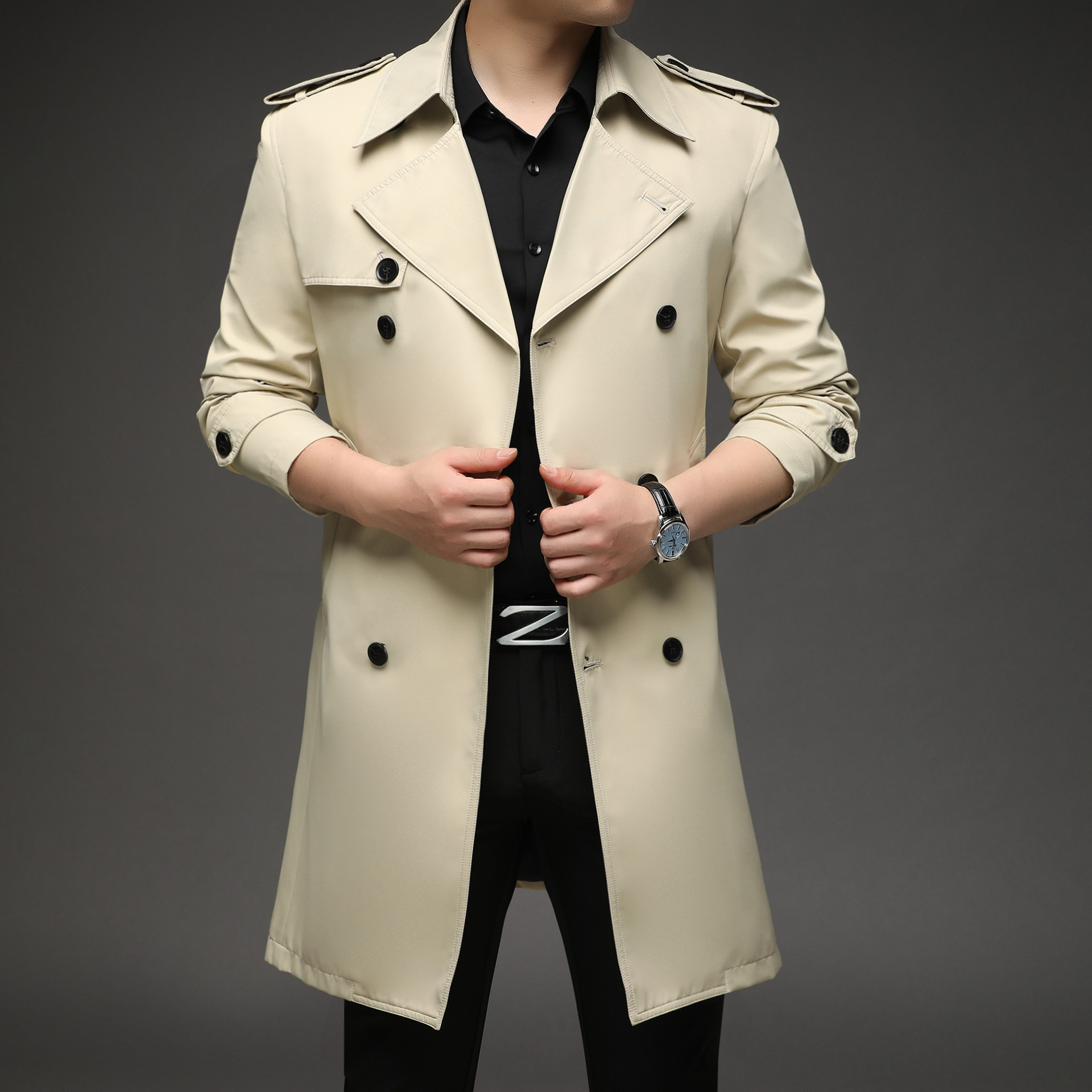 Primavera y otoño de negocios de doble botón abrigo de hombre nuevo estilo coreano suelto moda casual hombre británico chaqueta media larga image 1