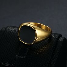欧美跨境时尚简约个性不锈钢镀金滴胶光面戒指男女配饰 厂家批发