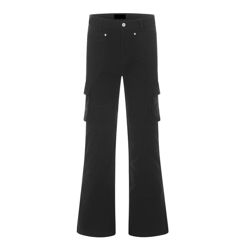 C6200 American Retro Unisex High-End Style Height-Enhancing Multi-Pocket Solid Color Men's Slim-Fit Flared Cargo Pants