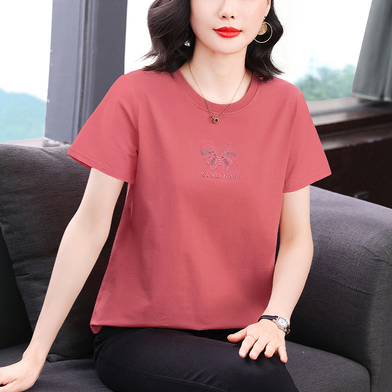 Solid Color Short-Sleeved T-Shirt for Women with Embroidered Sequins, Plus Size Women's Casual 2026 New Style Stylish Round Neck Loose Top Solid Color Short-Sleeved T-Shirt for Women with Embroidered Sequins, Plus Size Women's Casual 2026 New Style Stylish Round Neck Loose Top