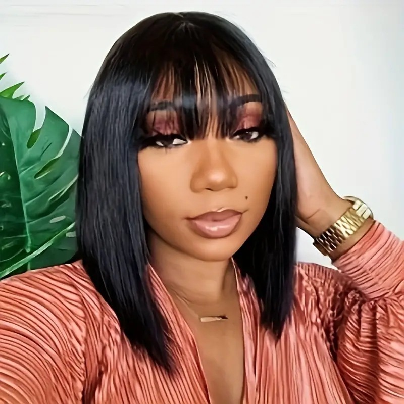 Synthetic Bob Wig With Fringe Heat Resistant Adjustable Cap_voghion.com