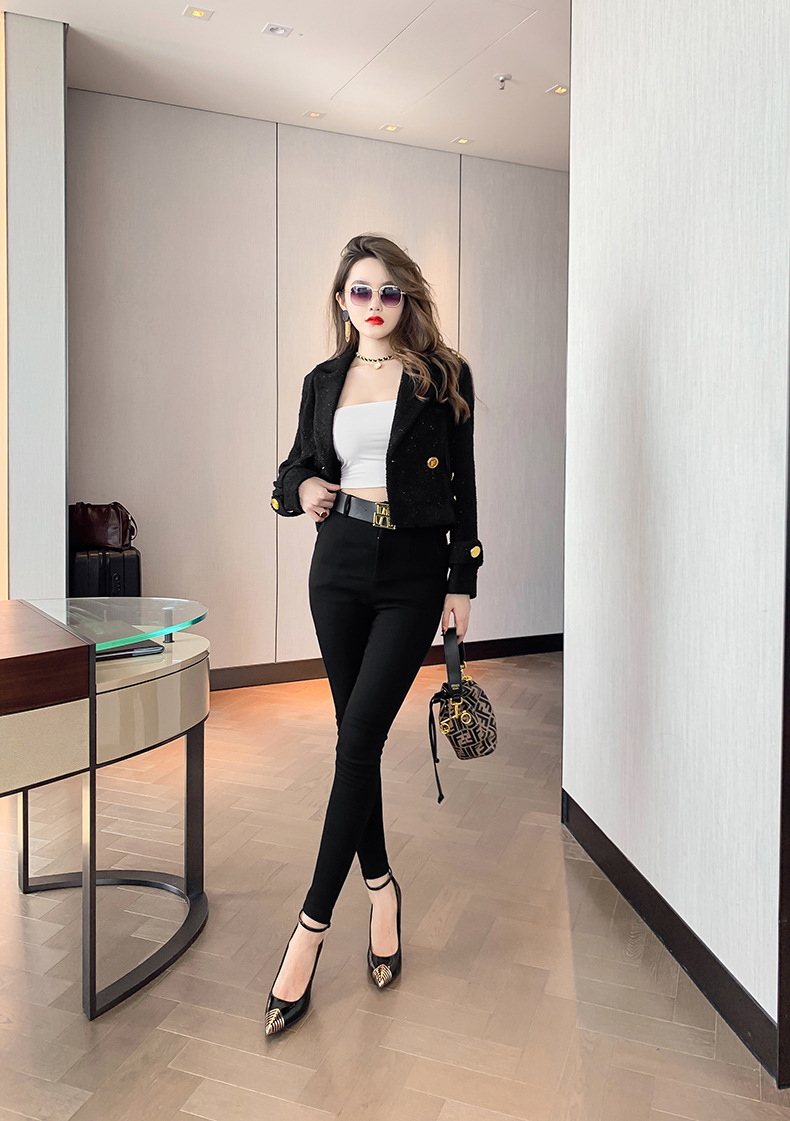 Quần dài bút chì nữ eo cao dáng ôm phong cách Hàn Quốc — Màu đen chi tiết 4