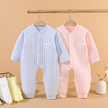 婴儿保暖连体衣春秋冬款宝宝夹棉哈衣新生儿衣服无骨加厚开档爬服