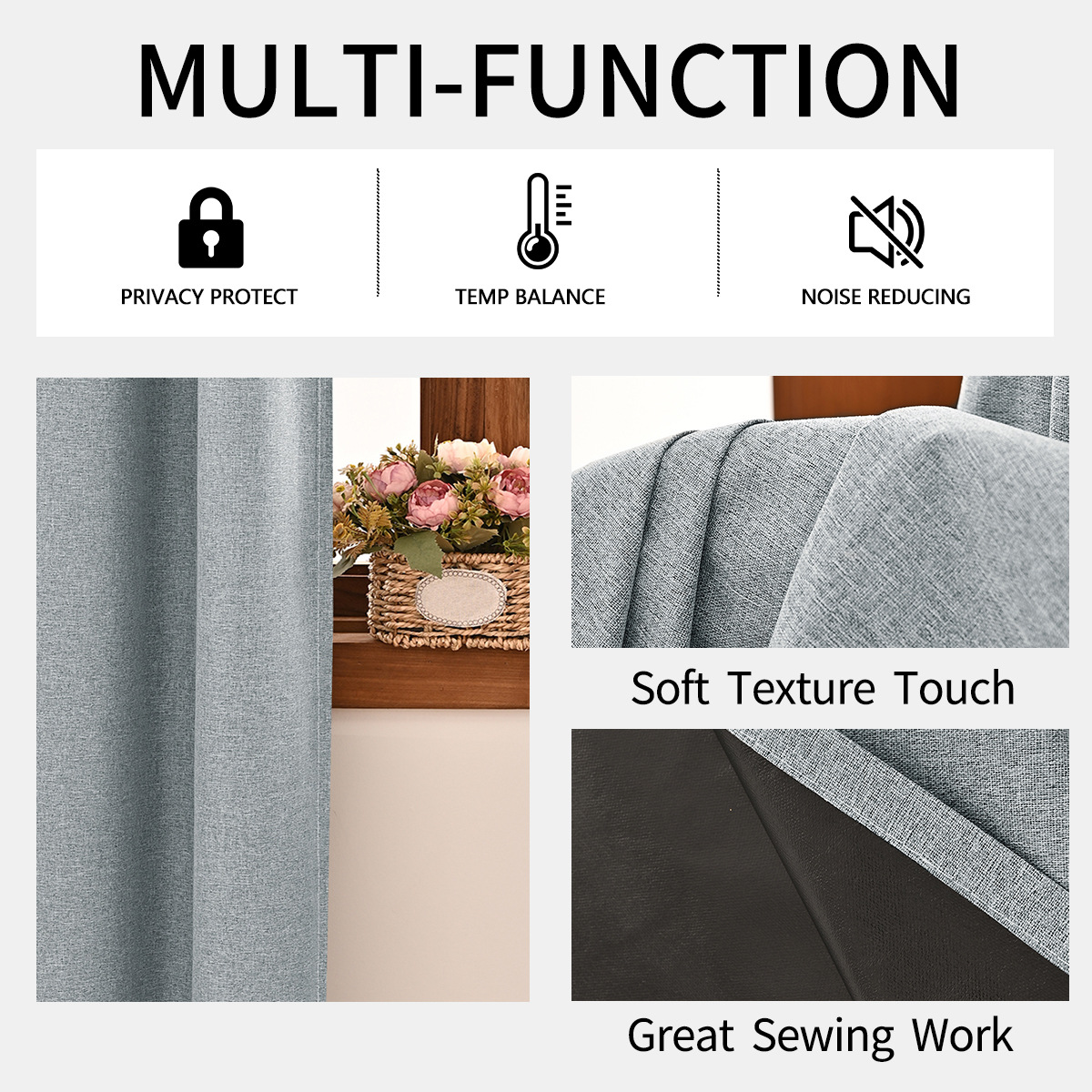 Nuevo fondo negro de cáñamo de pigmento puro transfronterizo, ganchos para cortinas totalmente opacas, cortinas de protección solar para sala de estar, TEMU Spot