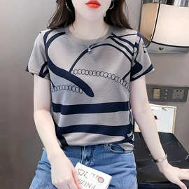 2026夏季新款高级感设计感休闲潮宽松正肩短袖女印花百搭减龄上衣