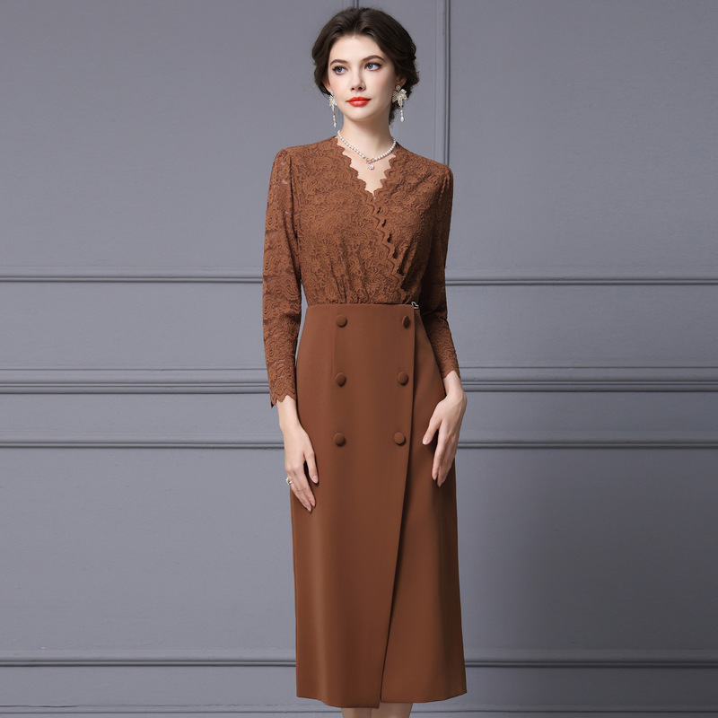 Zhili Formal Occasion Exquisite Dress 2026 Spring New Lace V-Neck Dress with Coat Long-Sleeve Bodycon Skirt