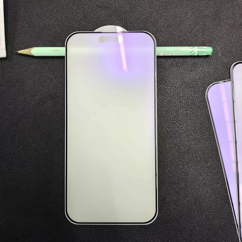 Aplicable a iPhone15Pro luz púrpura + protección ocular helada película templada Apple 15 teléfono móvil cubierta de pantalla completa película templada