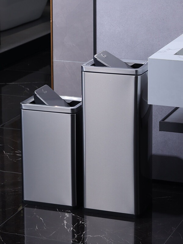 Public Health Restroom Paper Towel Dispenser, Stainless Steel Vertical Square Flip-Top Large Commercial Toilet Trash Can