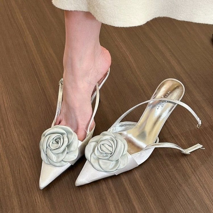 French-style elegant high-heeled shoes for women, 2024 spring new fashion, stylish cat-heel sandals, pointed-toe stiletto single shoes