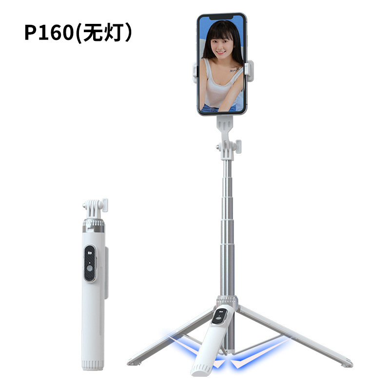 Directo de fábrica teléfono móvil soporte en vivo trípode tubo aleación Aluminio 1,6 M selfie stick Bluetooth control remoto Luz relleno