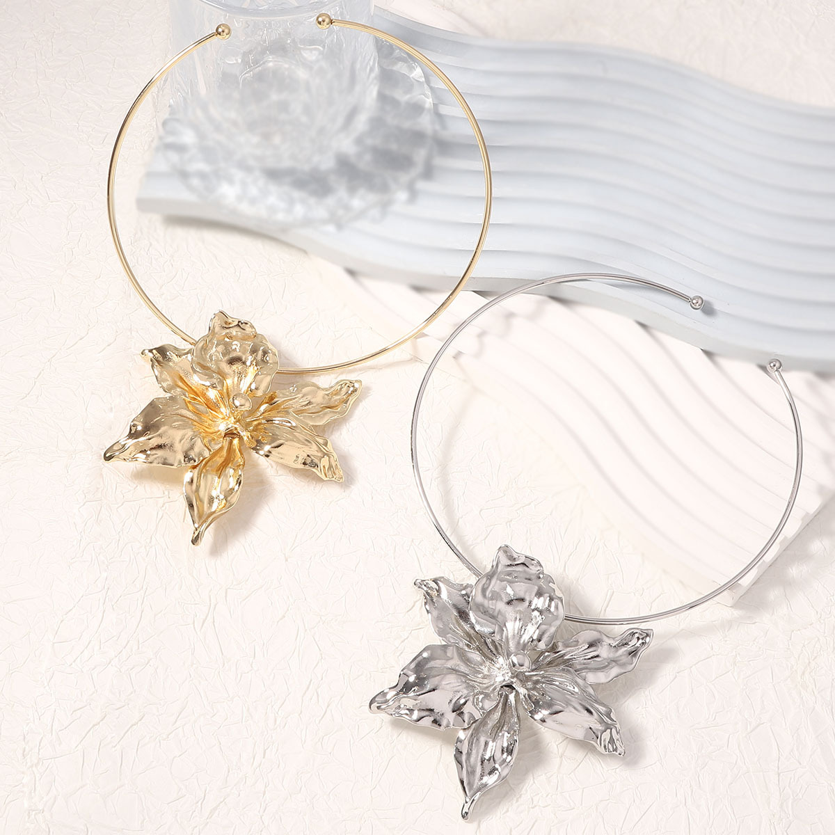 ZA New European Fashion Exaggerated Three-dimensional Design Sense Simple Alloy Flower Pendant Collar Fashionable Hip Hop Women