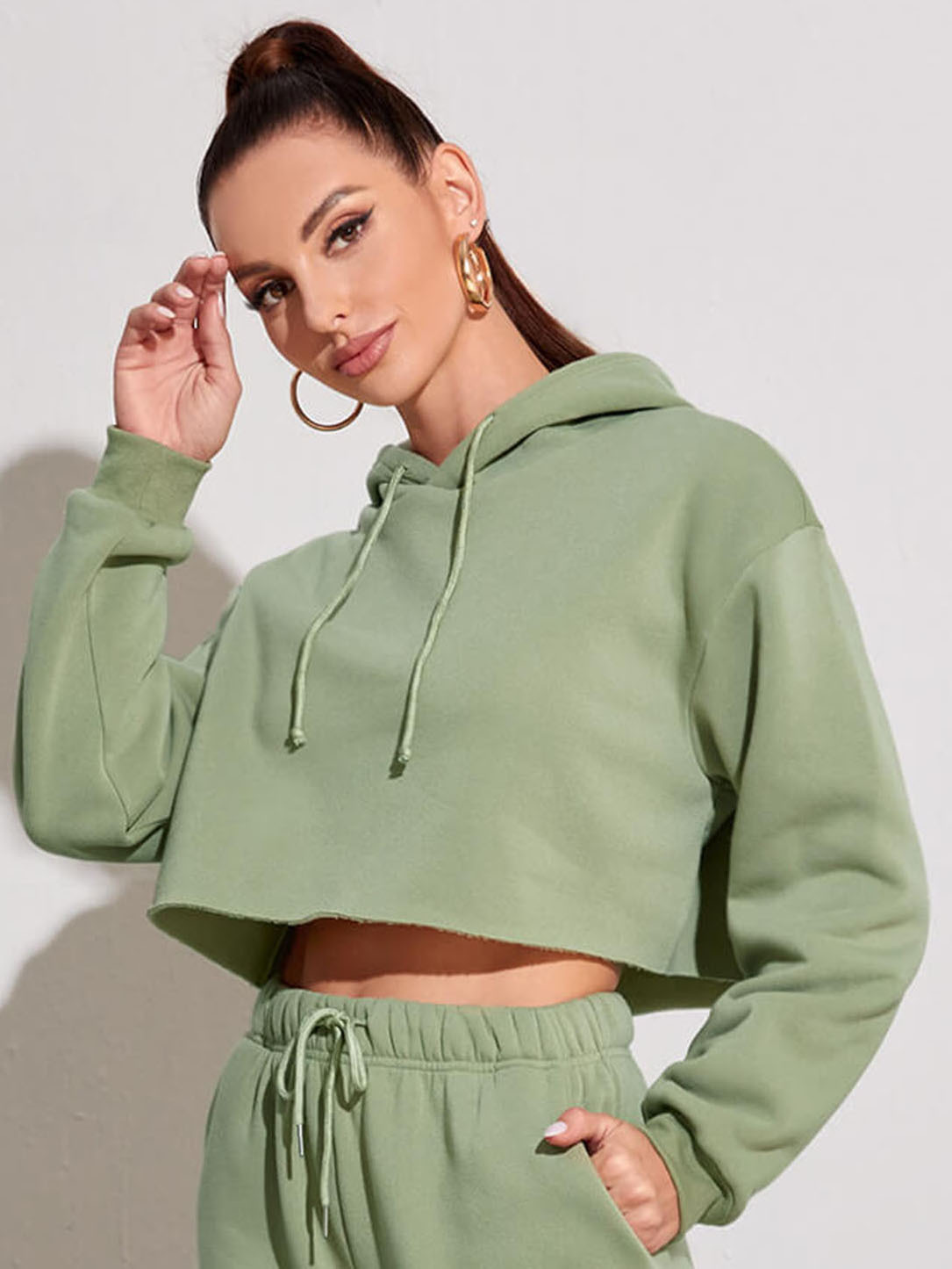 Fleece Solid Color Short Navel-Exposed Hooded - Hoodies & Sweatshirts - Uniqistic.com