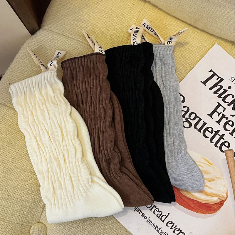 AMUSIIVE cloth label spring and autumn vintage pleated wind piled socks women's breathable socks cotton socks with stockings