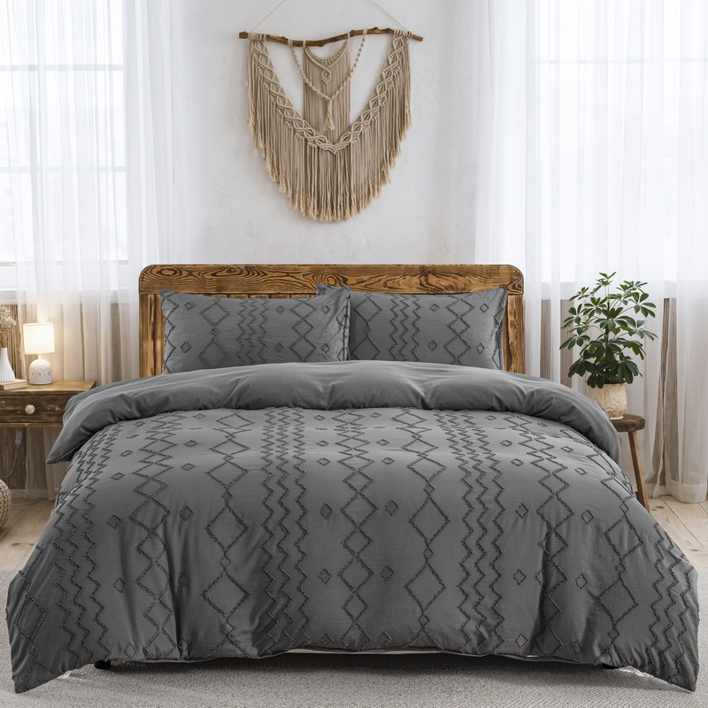 Diamond Gray Chenille Duvet Cover Set - 3-Piece Premium Brushed Polyester Bedding With Elastic Skirt (US Twin/Queen/King EU Single/Double/Super King)_voghion.com