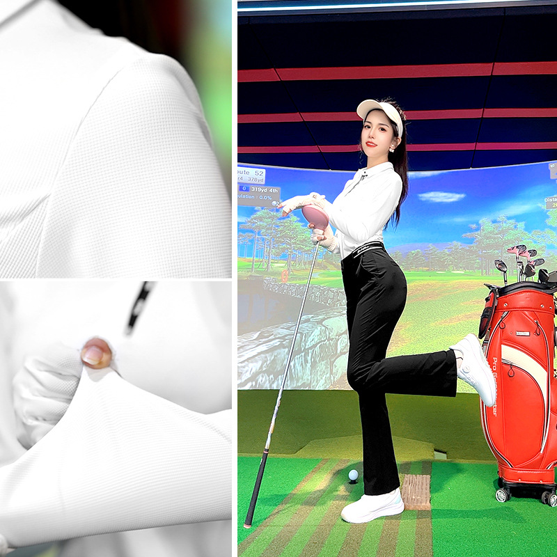 Áo polo nữ dài tay chơi golf co giãn cao họa tiết tương phản — Áo sơ mi POLO màu xanh nước biển [họa tiết Walvag/màu tương phản/độ đàn hồi cao] YF740, Áo sơ mi POLO màu trắng [họa tiết Wallace/tương phản màu/đàn hồi cao] YF740, Áo sơ mi POLO màu cam [họa tiết Walvgue/tương phản/đàn hồi cao] YF740