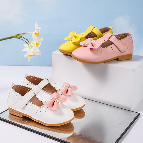 Princess Shoes with Butterfly Bow for Girls 2026 Spring and Autumn New White Leather Shoes for Little Girls, Paired with Skirts, Soft Sole Children's Single Shoes