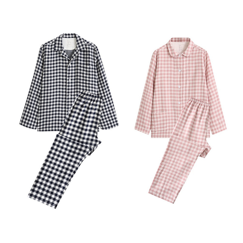 Slightly Defective Muji Style Autumn and Winter Pure Cotton Double-Layer Gauze Pajamas for Women Double-Layer Gauze Home Clothes Pure Cotton Couple Home Clothes