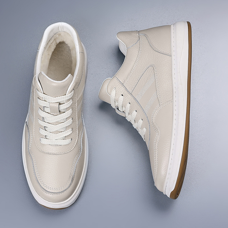 Invierno de piel de vaca nueva lana zapatos de algodón de hombre cuero más terciopelo calentamiento zapatos casuales de hombre zapatos blancos de hombre zapatos de hombre