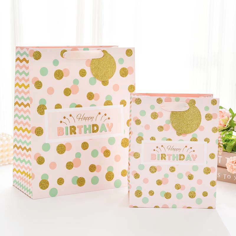 Nueva bolsa de regalo de cumpleaños transfronteriza, bolsa de mano de bronceado de alta gama, bolsa de embalaje de regalo, bolsa de papel portátil al por mayor