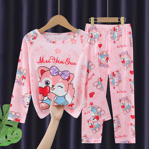 New children's spring and autumn long-sleeved set for middle-aged girls, cartoon thin style, baby girl pajamas and home clothes