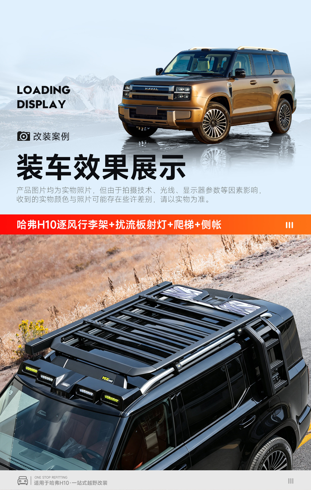 26 types of Great Wall H10 roof rack frames, off-road modification accessories, including spotlights, folding ladders, and side tents