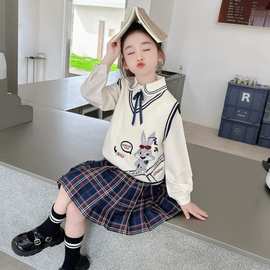 女童韩版时髦百搭无袖马甲上衣中大童春秋新款洋气卡通外穿针织衫