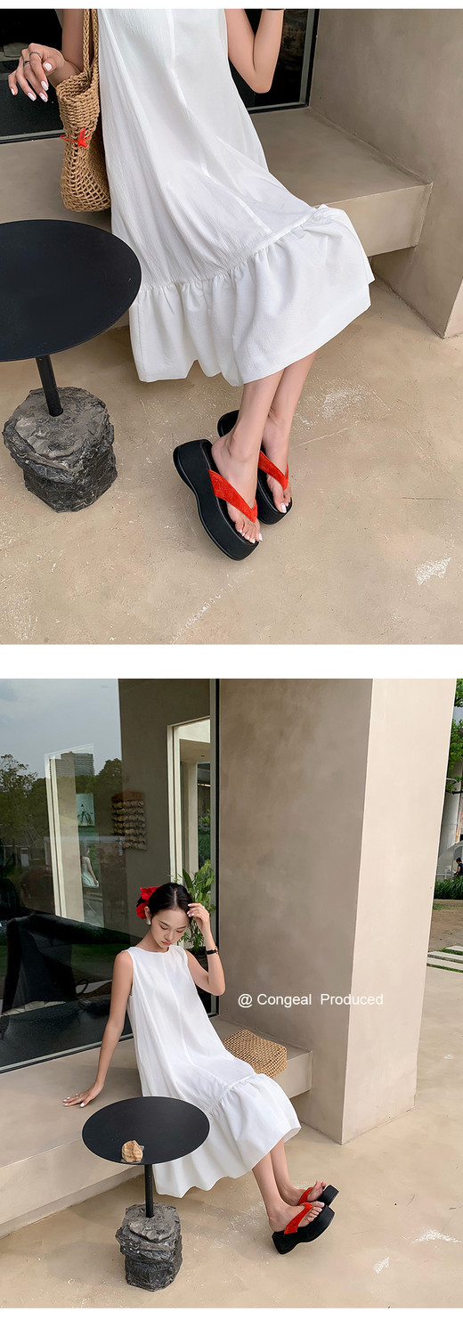Dép xỏ ngón nữ đế xuồng tăng chiều cao phong cách mới mùa hè — in da báo, màu vàng, bạc, màu đỏ chi tiết 15