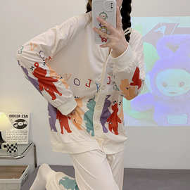 2023新款睡衣女春秋季韩版卡通甜美可爱学生网红开衫可外穿家居服