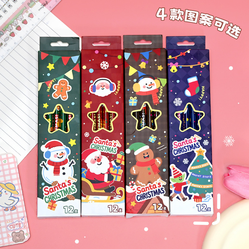 卡通可爱圣诞铅笔小学生儿童原木HB铅笔带橡皮头文具学习用品批发|undefined