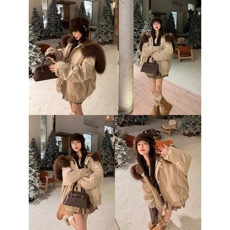 2707 # Lady Unique down Jacket 90 Horn Button Two-Wear Large Fur Collar Winter Hooded Parka 2707 # Lady Unique down Jacket 90 Horn Button Two-Wear Large Fur Collar Winter Hooded Parka