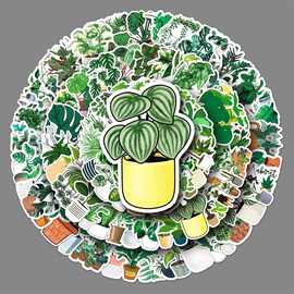 100张绿色植物涂鸦个性跨境小清新DIY手机壳行李箱贴纸防水