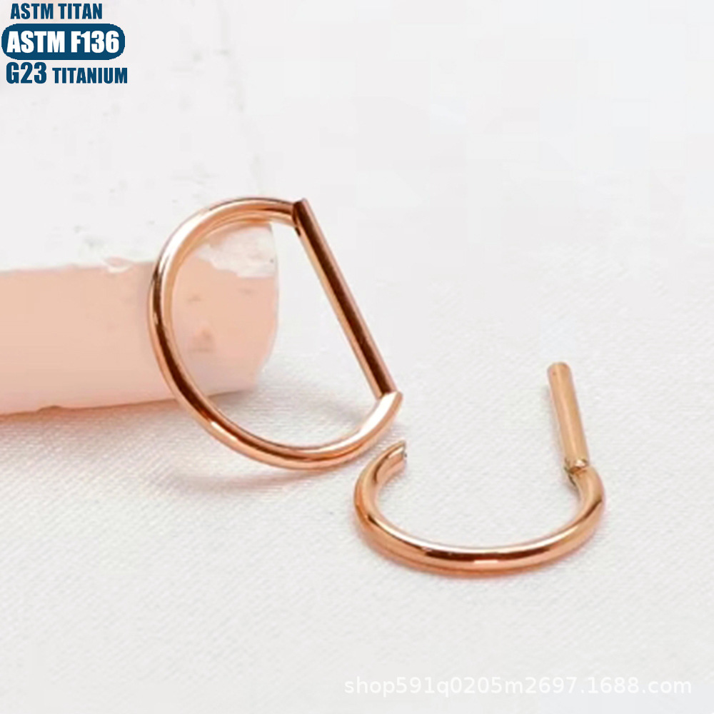 F136 Titanium Alloy D-Shaped Seamless Nose Ring Hoop - 1.2x12mm Rose Gold Closed Ring Nose Piercing Jewelry for Women detail image 10