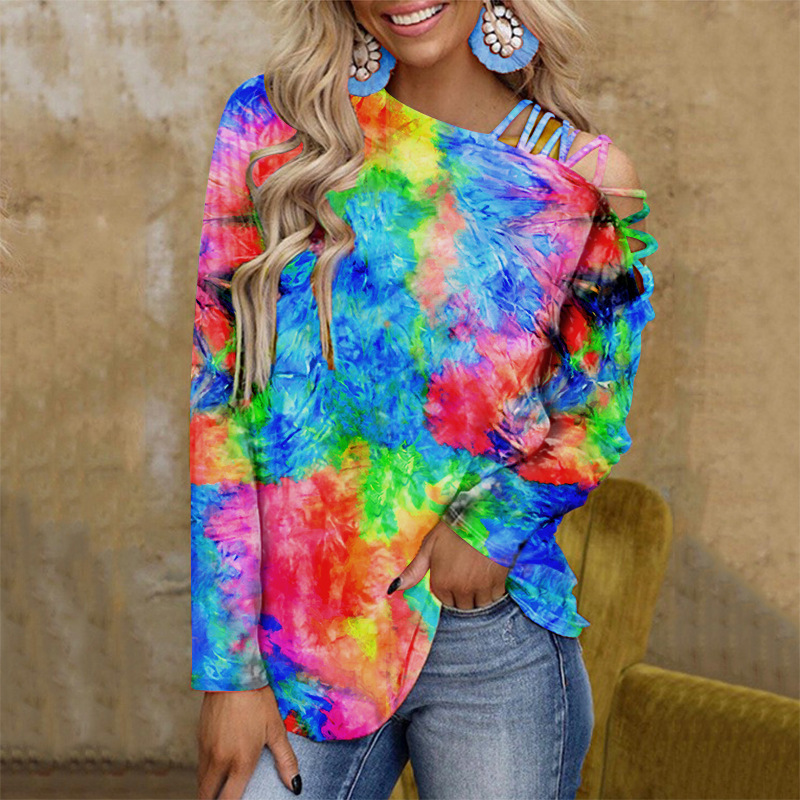 Women's T-shirt Long Sleeve Blouses Printing Fashion Tie Dye display picture 6