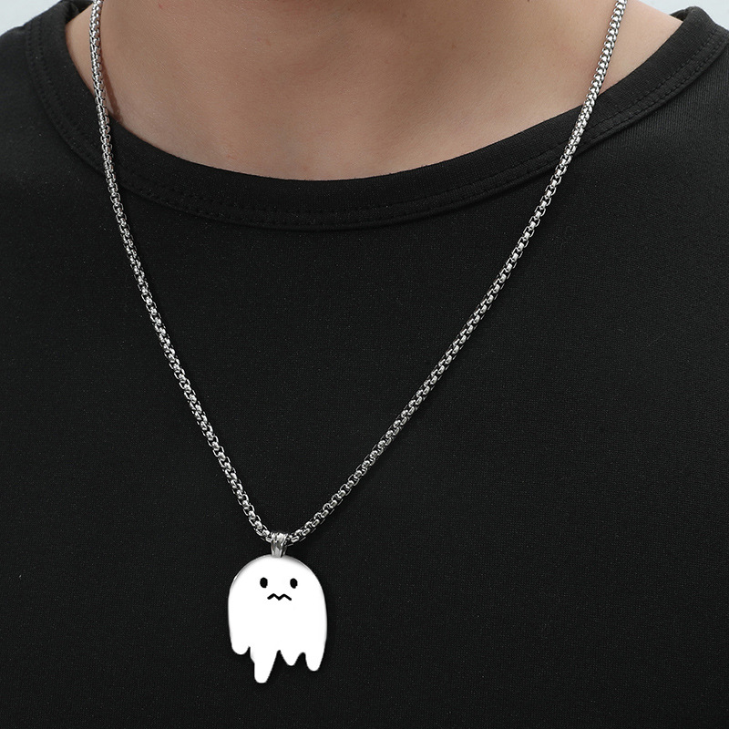 Silver, Black Color Cute Ghost Personality Titanium Steel Pendant Necklace Hot Sale