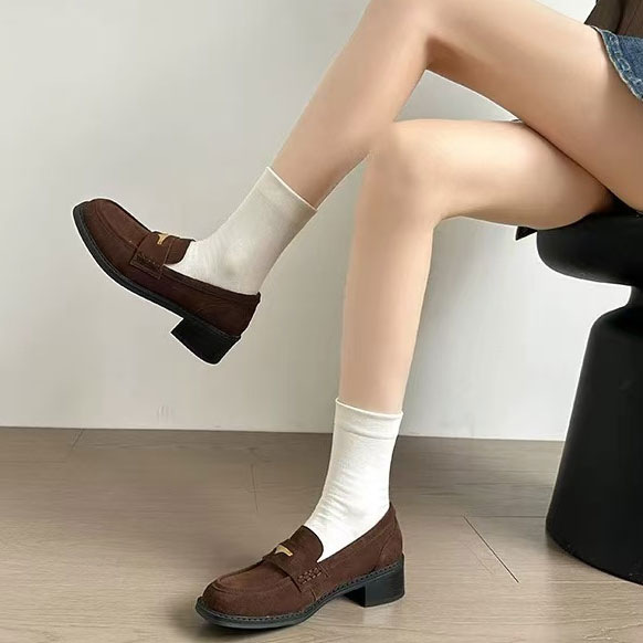 브라운 미디엄 힐 4CM 소가죽