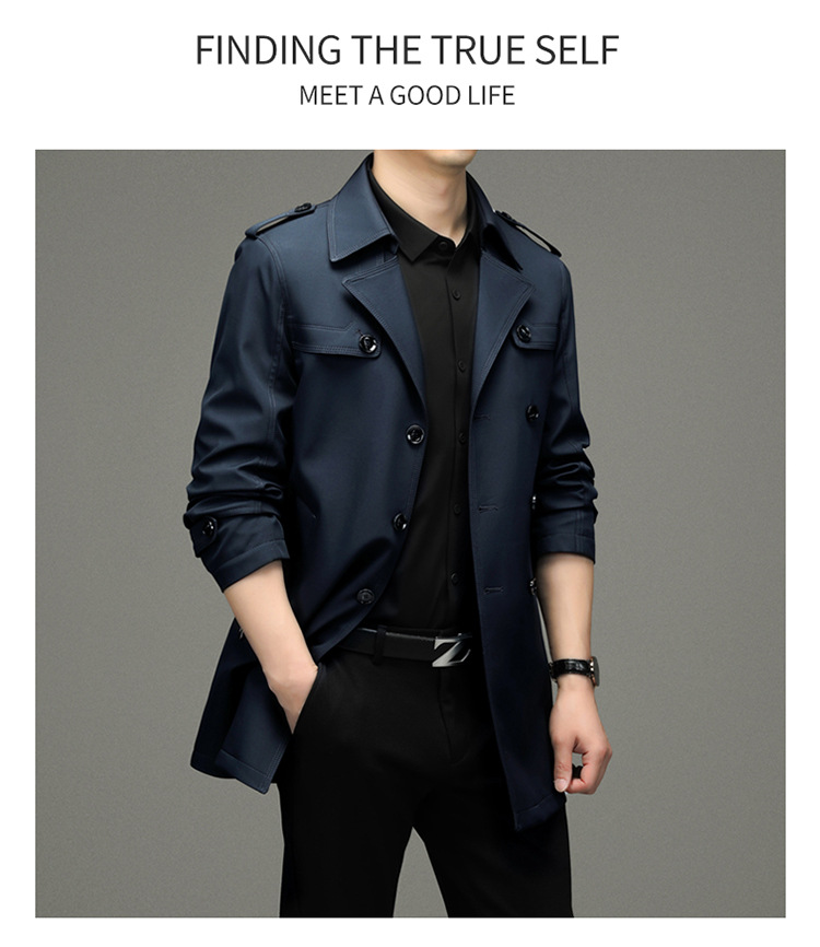 Monochrome Man - Veste trench-coat mi-longue à boutons pour homme, collection printemps-été 2024, idéale pour les jeunes professionnels d'âge mûr._voghion.com