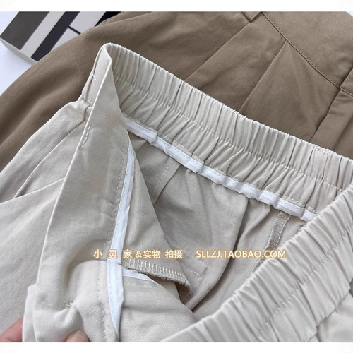 Women's beige American-style suit shorts 2025 summer thin loose slimming wide-leg five-pocket pants, dropshipping one piece