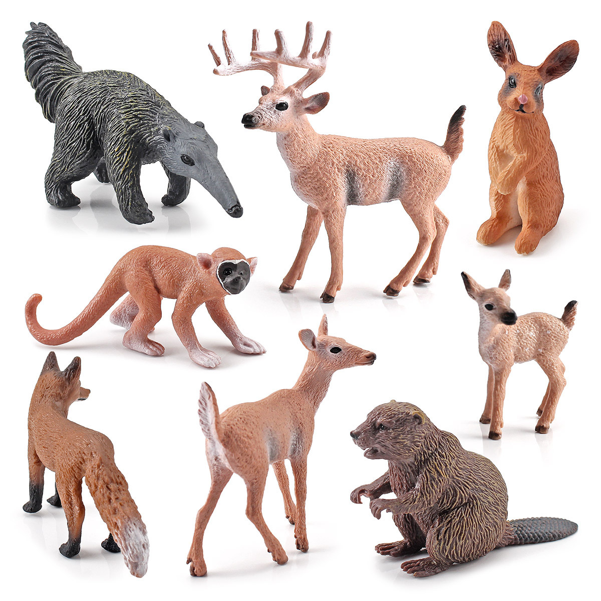 Exportación transfronteriza simulación bosque animal modelo Castor oso Oso Hormiguero Ardilla Mono conejo Zorro cola blanca ciervos adornos