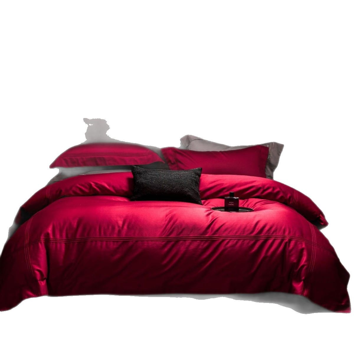 Completo letto 4 pezzi in cotone a fibra lunga rosso con scatola_voghion.com