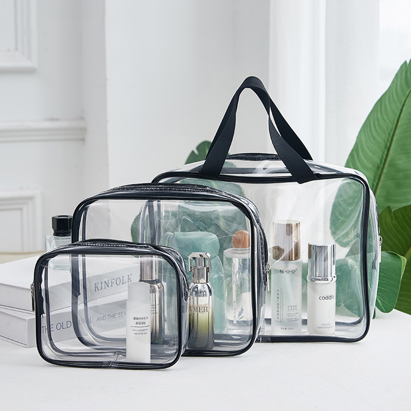 Spot Business Trip Transparent Pvc Toiletry Bag Three-Piece Set Large Capacity Satchel Storage Bag with Logo Printing