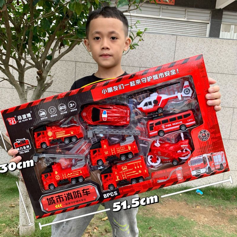 Large Gift Box Children's Inertial Toy Car Set Model Excavator Fire Truck Set Model Boy Gift